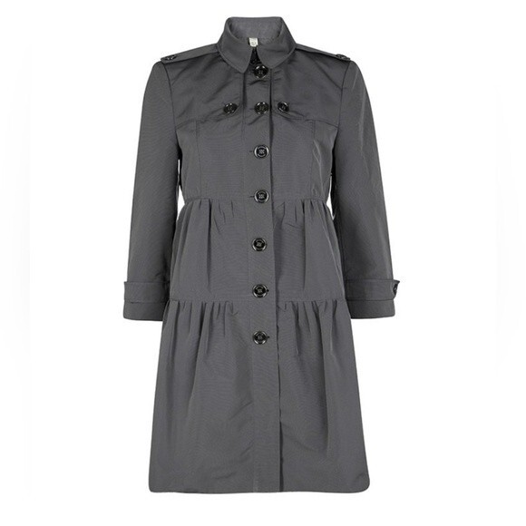 Burberry Gray Chic Edgy Feminine Coquette Girl Babydoll Tiered Trench Size 2 - Picture 1 of 4